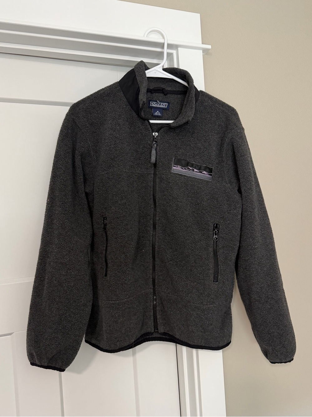Lands' End Charcoal Gray Full-Zip Sherpa Fleece Jacket